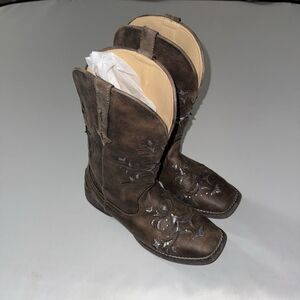 Roper Womens Kennedy Glitter Square Toe Boots Mid Calf Low Brown Size 10.5